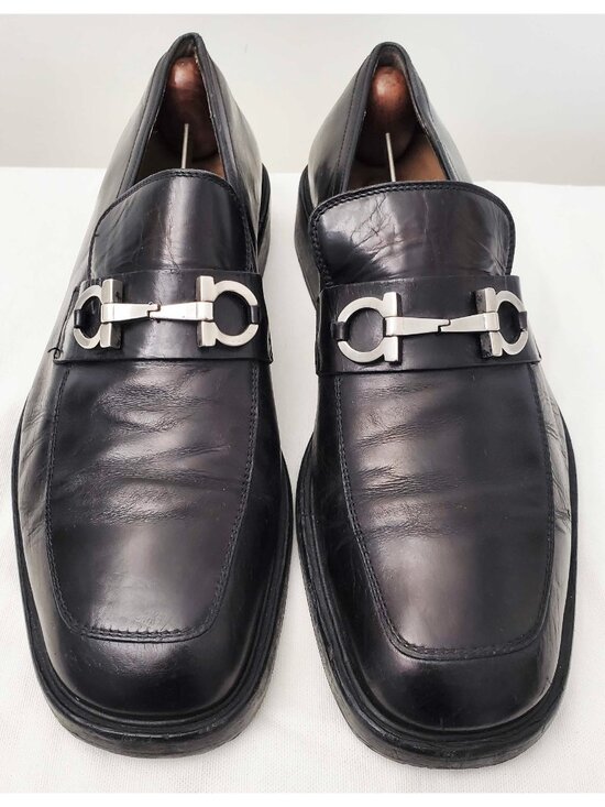 Salvatore Ferragamo Men’s Black Gancini Horsebit Square Toe Loafers Shoes 7.5 2E main image 9